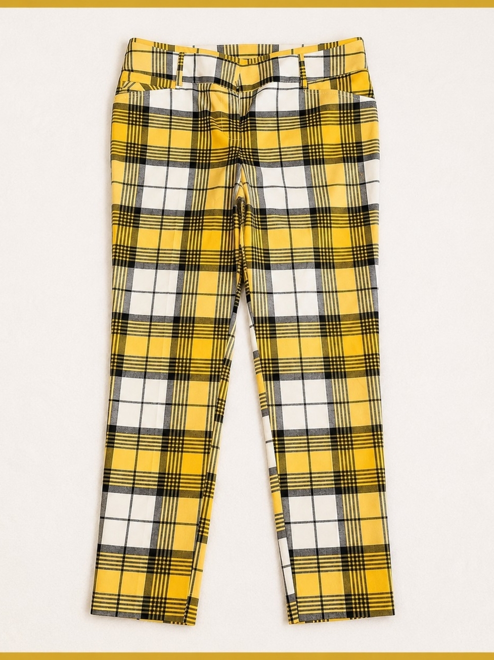 NY&Co Yellow Plaid Straight-Leg Pants
